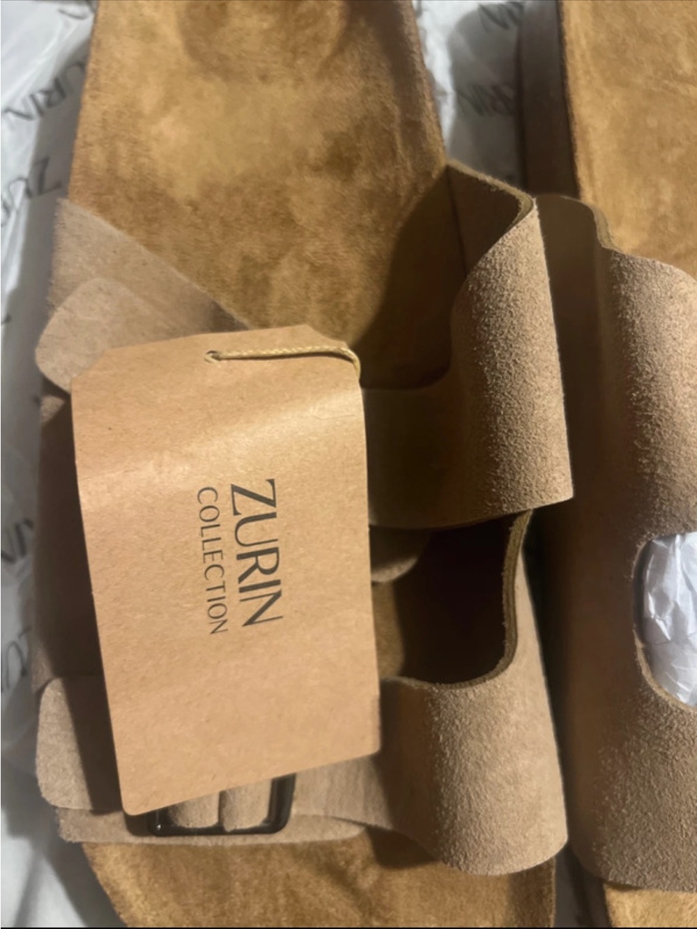 Women Tan Suede Slide Sandals